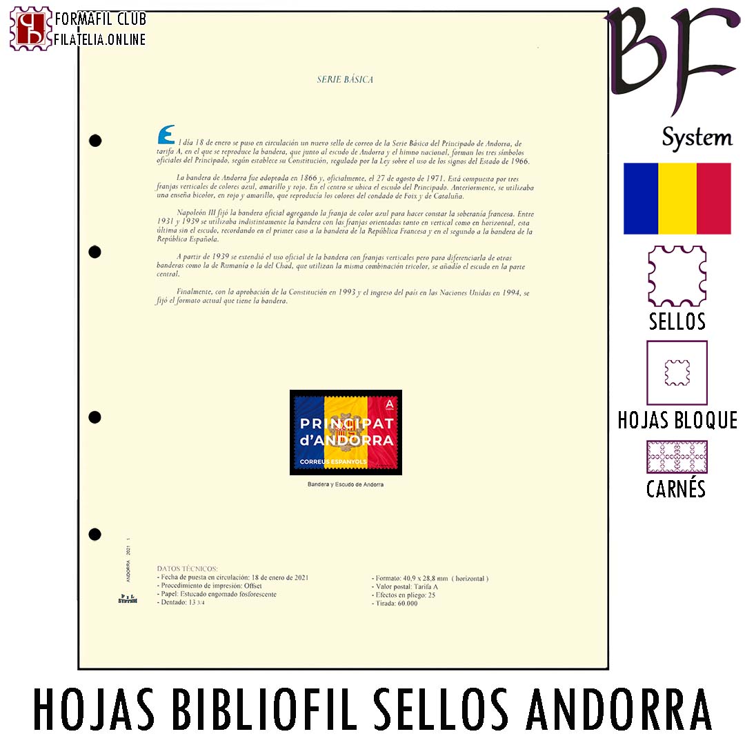 Hojas Bibliofil para Sellos, Hojas Bloque y Carnets autoadhesivos de Andorra Española